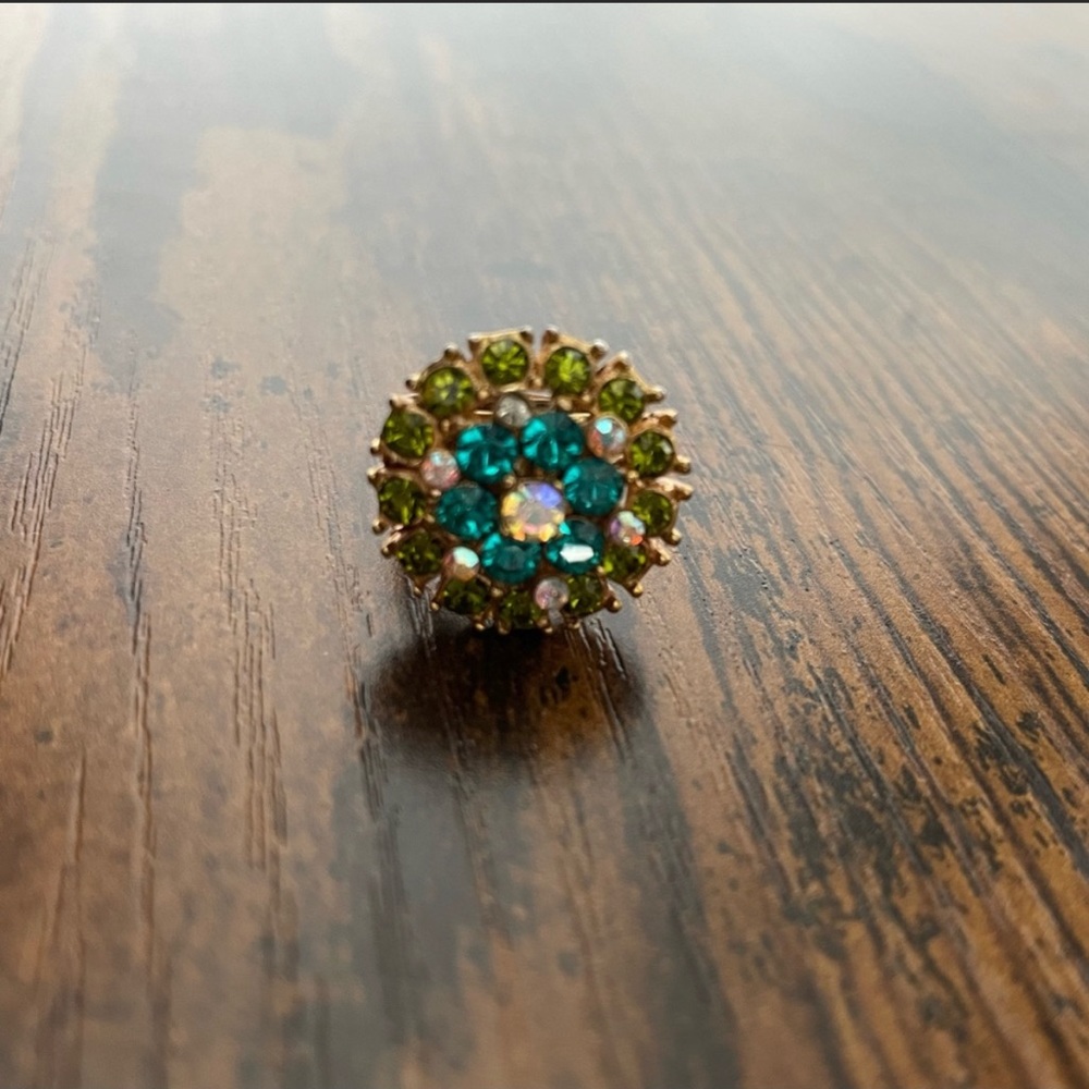 Gold Turquoise Green Ring, Adjustable